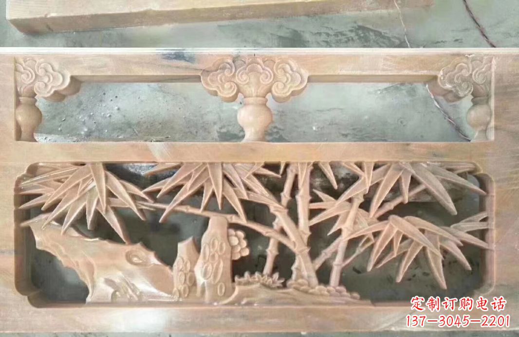廊坊晚霞红石浮雕栏板户外摆件园林景观雕塑