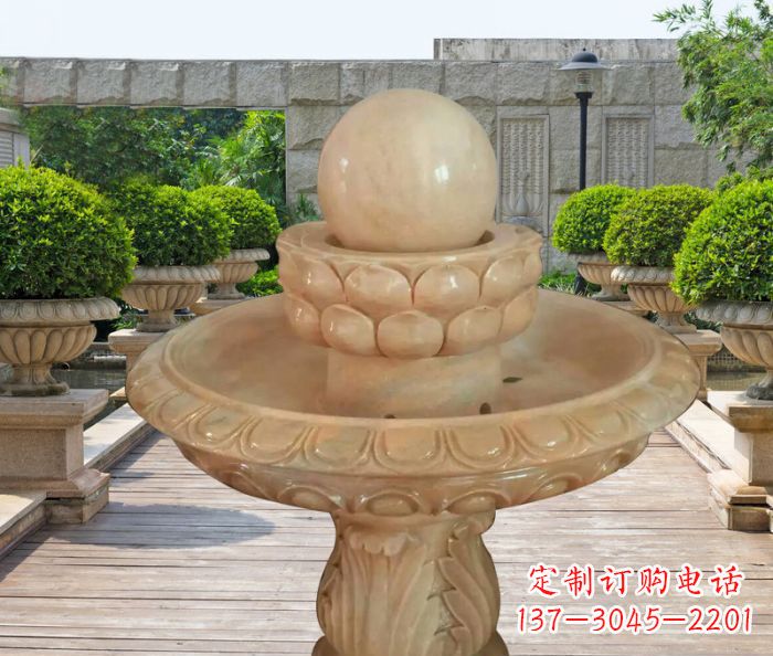 廊坊晚霞红双层风水球公园喷泉石雕 (2)
