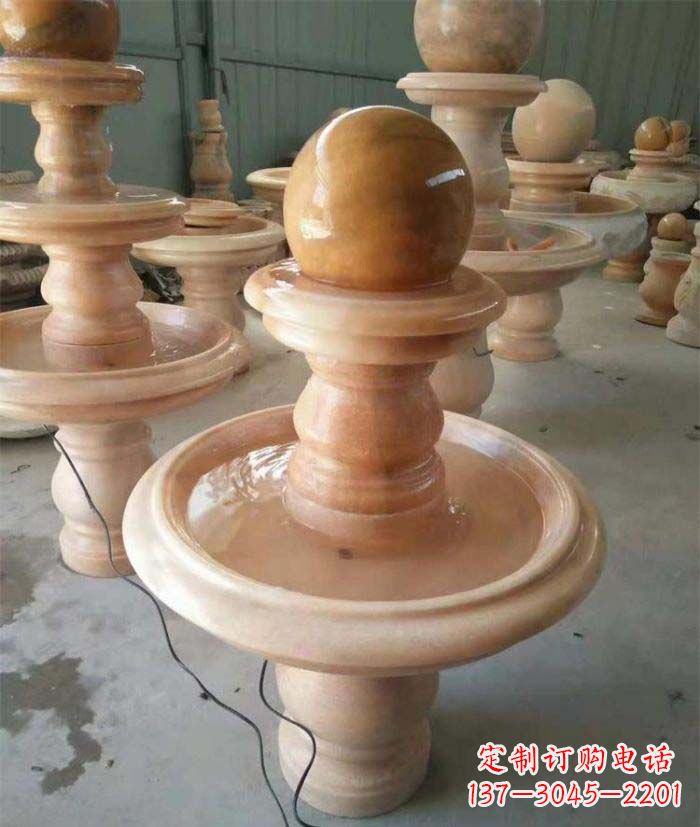 廊坊晚霞红双层风水球别墅喷泉石雕