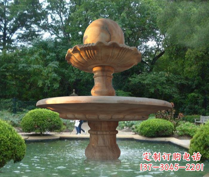 廊坊晚霞红双层风水球喷泉公园石雕