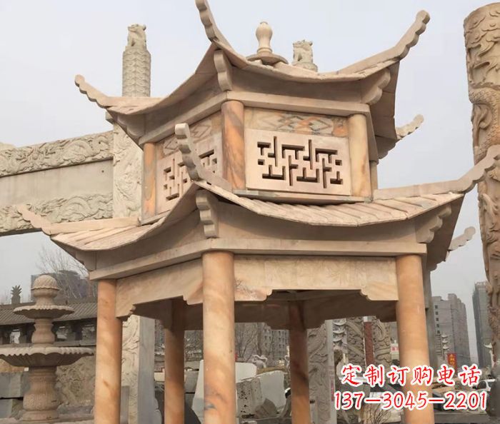 廊坊晚霞红双层石雕凉亭