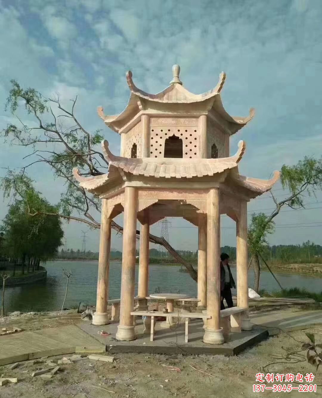 廊坊晚霞红双层石凉亭 (2)