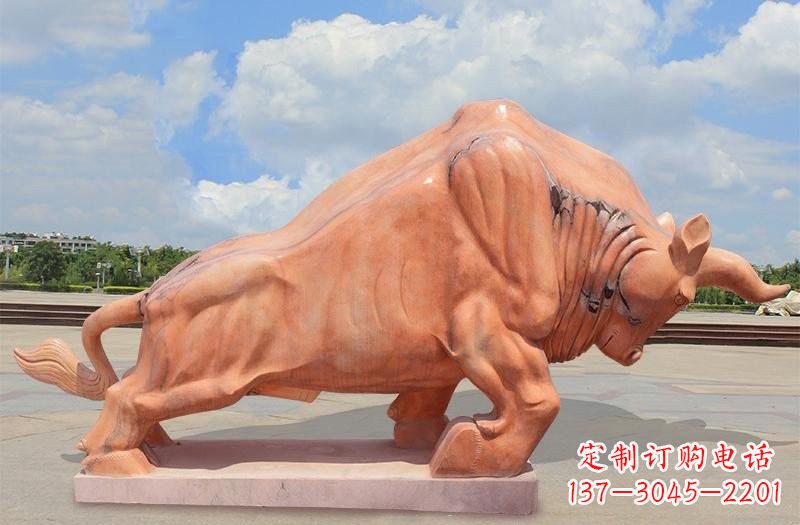 廊坊晚霞红拓荒牛石雕