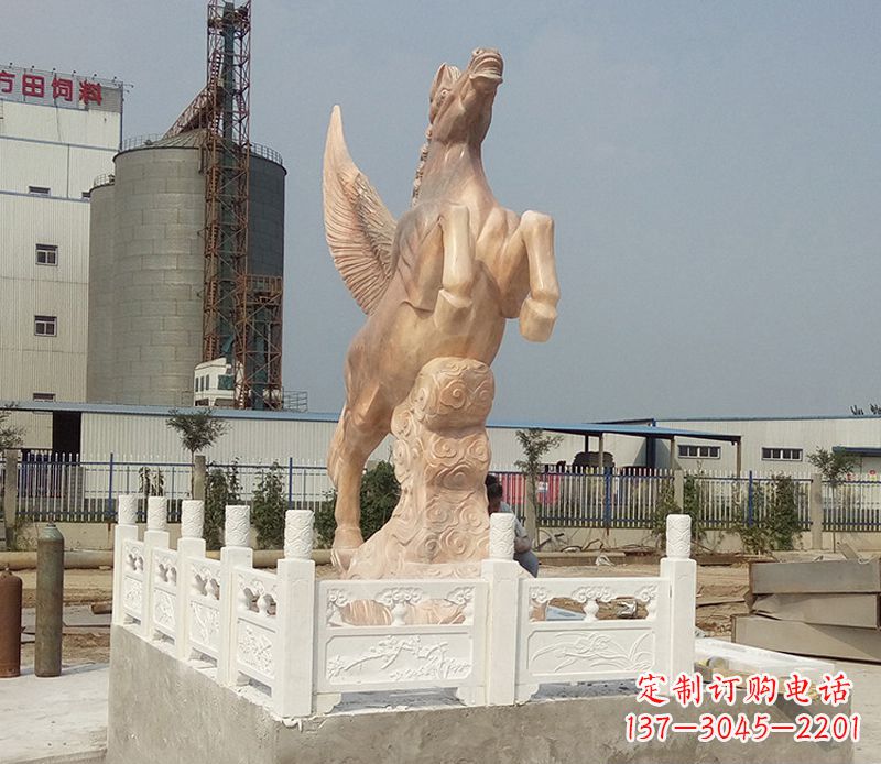 廊坊晚霞红祥云飞马企业景观石雕