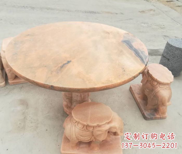廊坊晚霞红小象桌凳别墅石雕 (4)