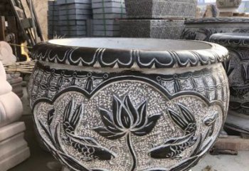 廊坊青石仿古荷花水缸雕塑