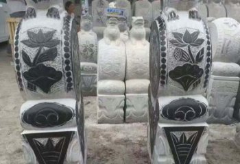 廊坊中领雕塑推出的青石荷花浮雕门墩雕塑，使用…
