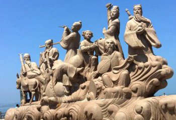 廊坊神话传说“八仙过海”人物群景观石雕