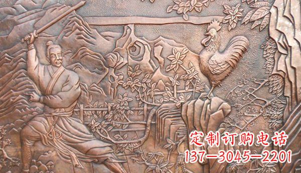 廊坊闻鸡起舞黄铜壁画铜浮雕