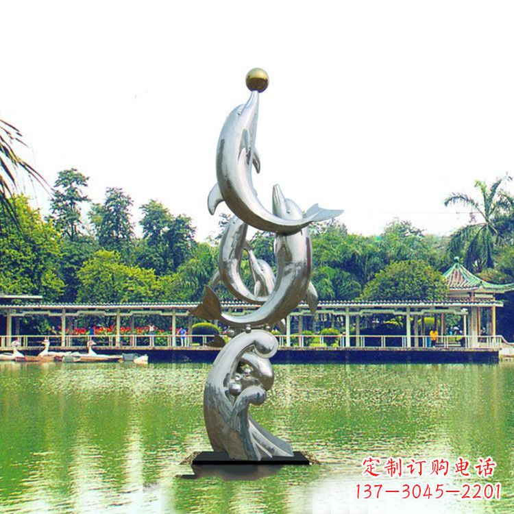 廊坊戏球不锈钢海豚雕塑-园林水景动物景观
