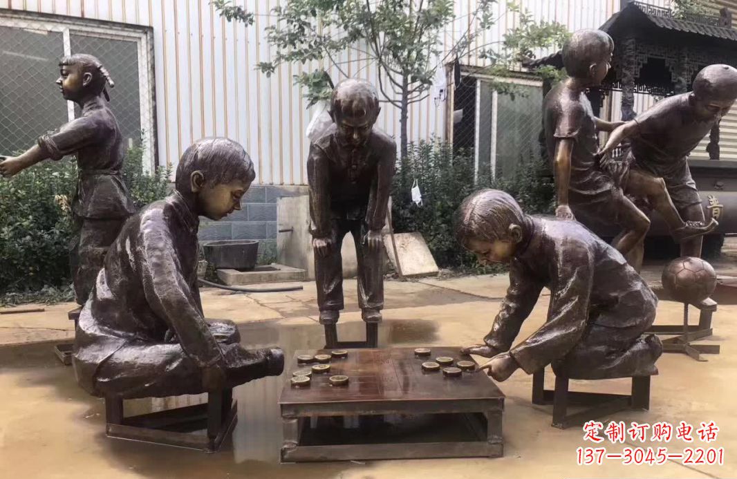 廊坊下象棋儿童铜雕
