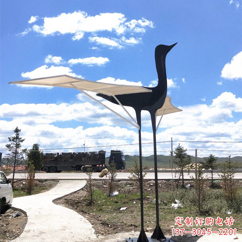 廊坊仙鹤不锈钢遮阳亭景观雕塑