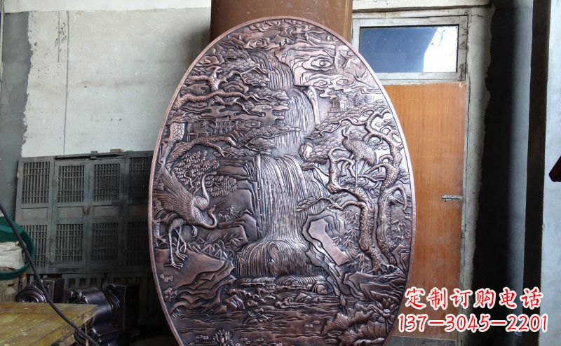 廊坊仙鹤松林瀑布古代园林景观铜浮雕