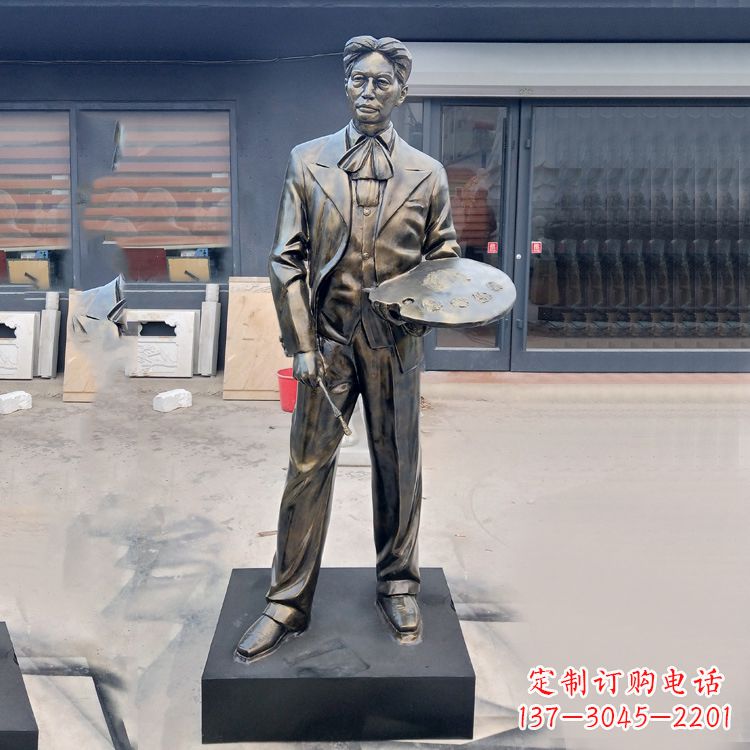 廊坊现代画家徐悲鸿雕塑-玻璃钢仿铜名人雕像