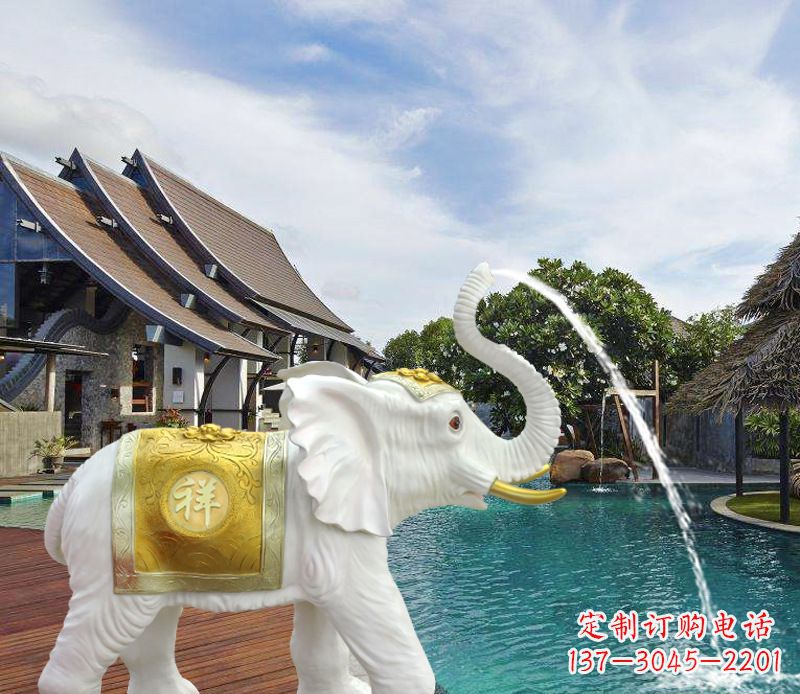廊坊祥瑞汉白玉喷泉喷水大象
