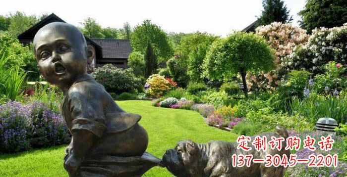 廊坊小狗叼小孩裤子童趣铜雕