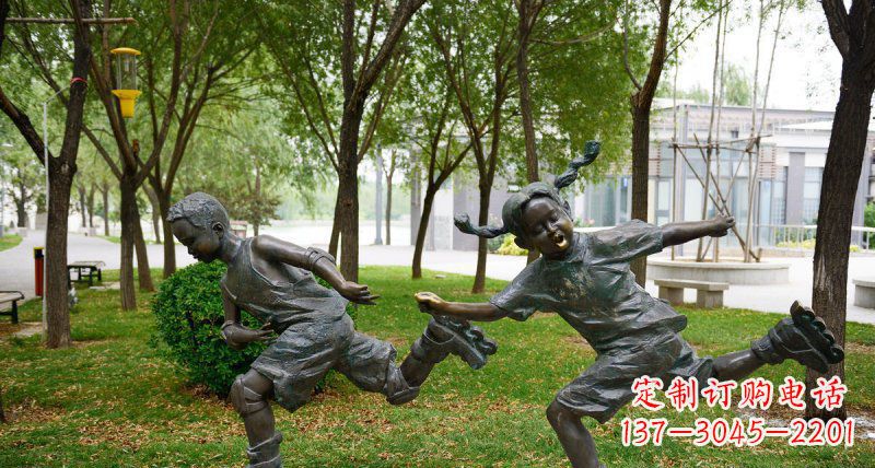 廊坊小孩人物玩轮滑铜雕