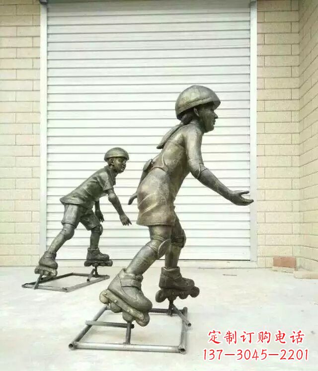 廊坊小孩玩轮滑公园人物铜雕