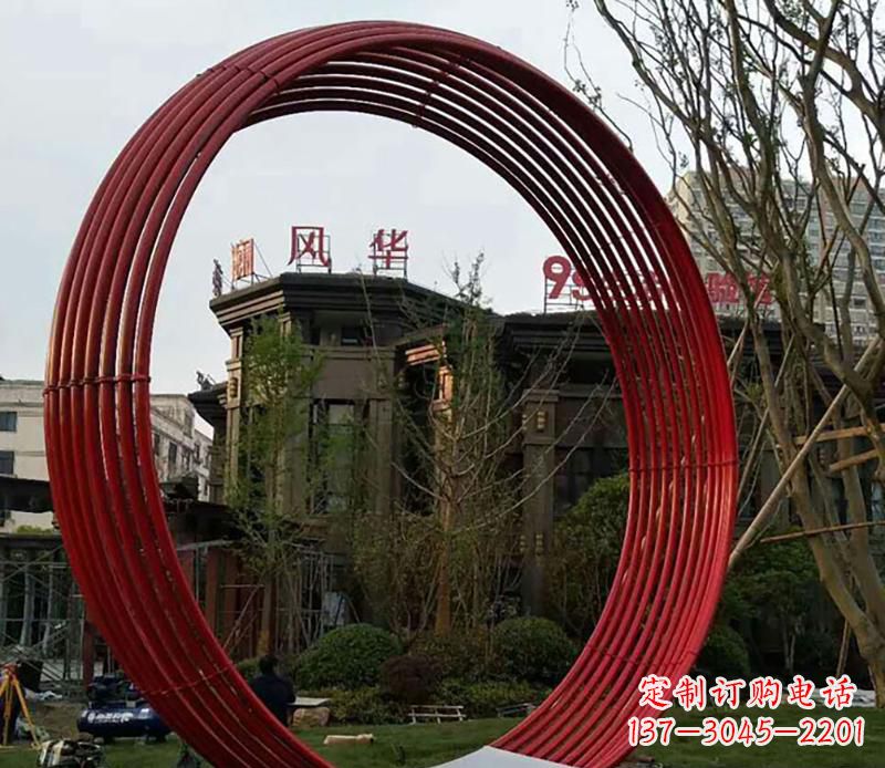 廊坊小区不锈钢圆环景观雕塑