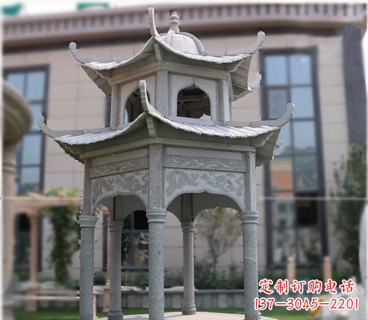 廊坊小区大理石六角石雕双层凉亭