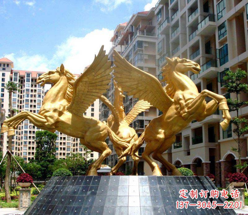 廊坊小区飞马三匹马景观铜雕