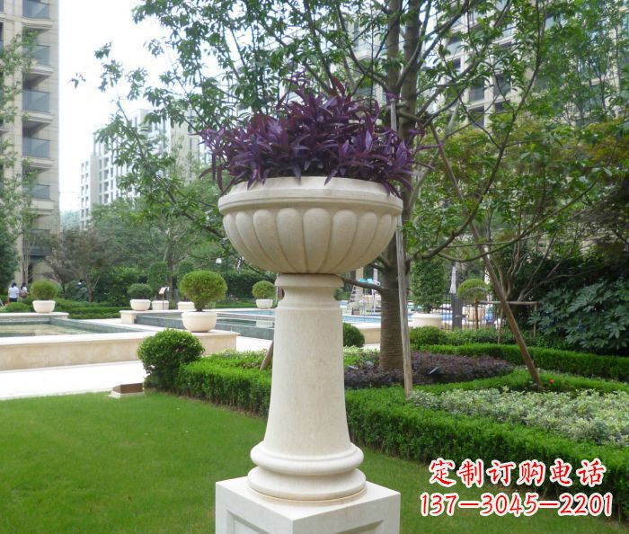 廊坊小区景观汉白玉花盆石雕 (2)