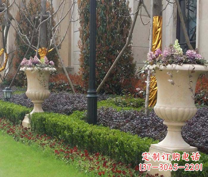 廊坊小区景观汉白玉花盆石雕