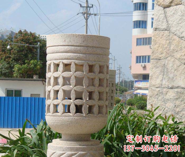 廊坊小区景观镂空石灯石雕