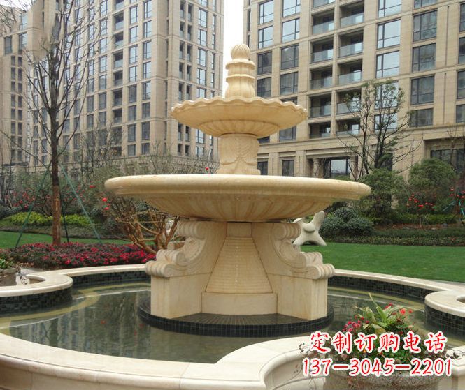 廊坊小区景观晚霞红多层喷泉石雕 (3)