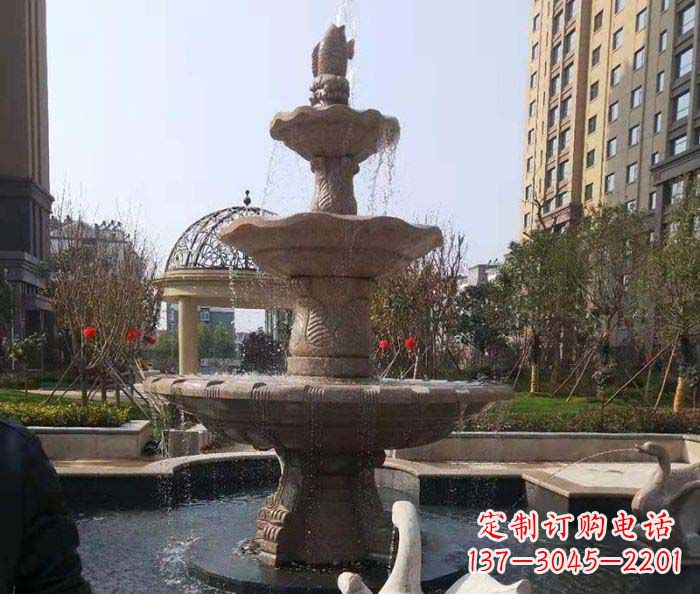 廊坊小区景观晚霞红鲤鱼石雕喷泉