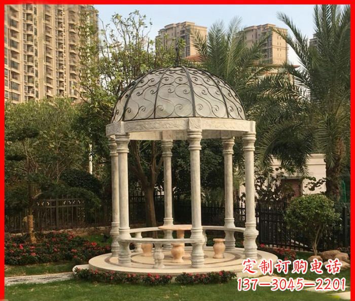 廊坊小区欧式圆顶凉亭石雕 (2)