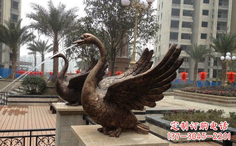 廊坊小区喷水天鹅动物铜雕