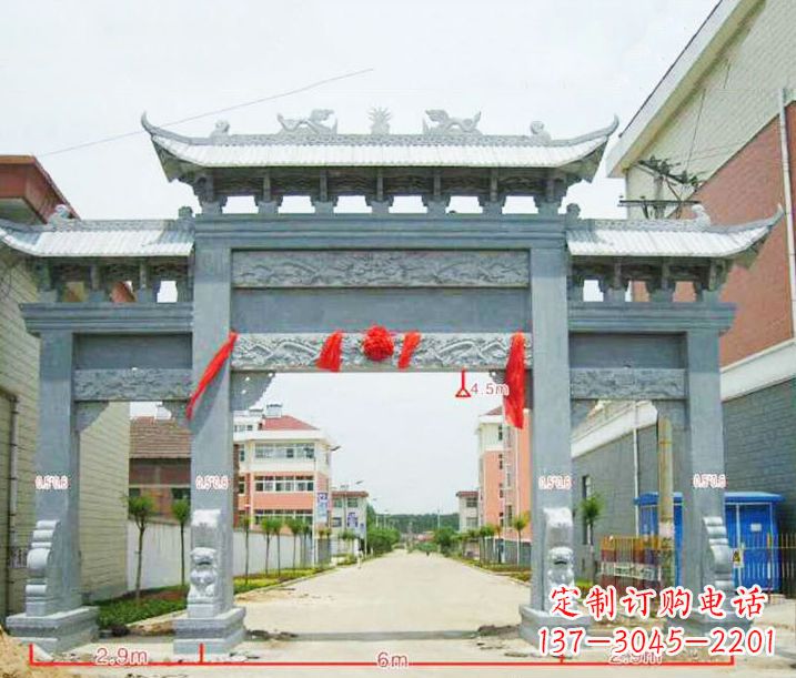 廊坊小区三门牌坊石雕