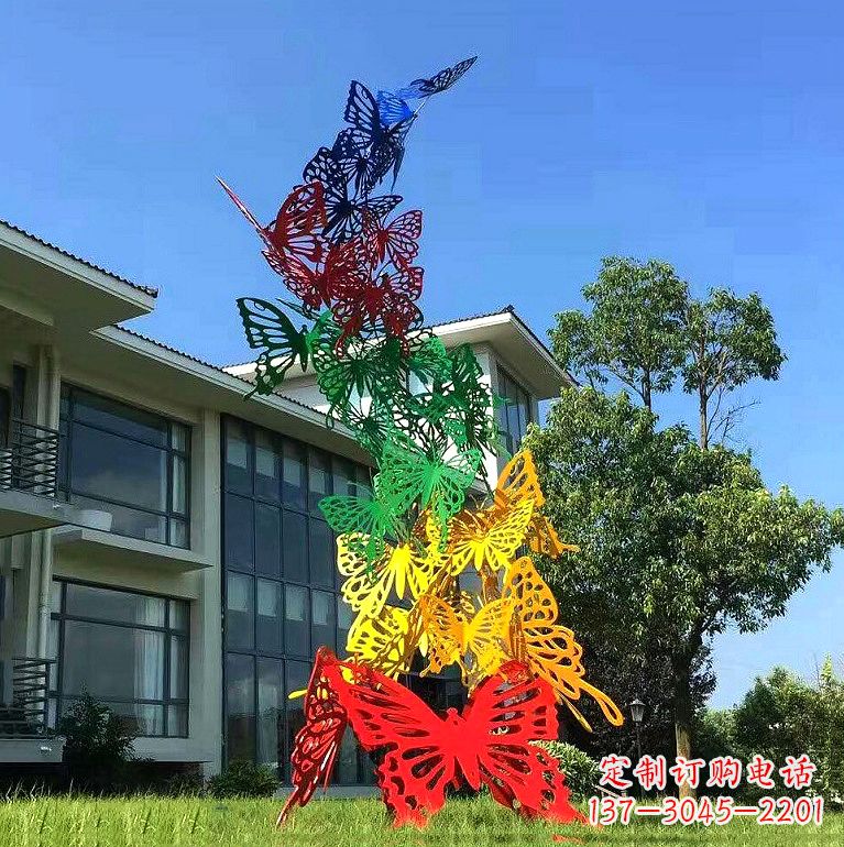廊坊小区园林不锈钢彩色蝴蝶景观雕塑