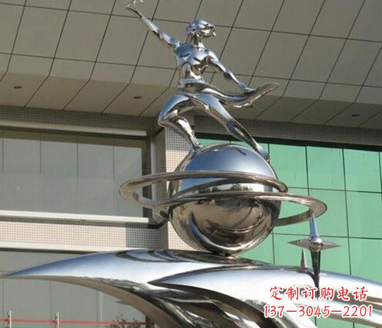 廊坊校园不锈钢地球和学生景观雕塑