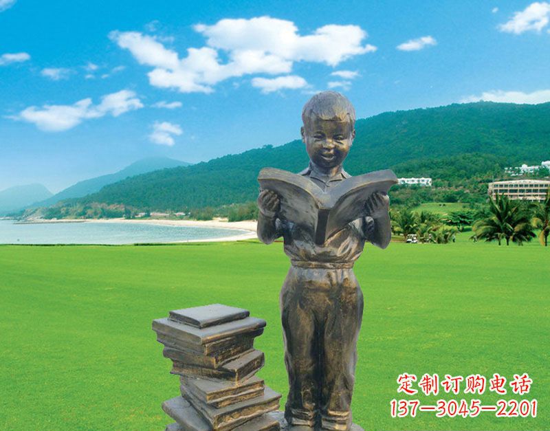 廊坊校园看书的小男孩雕塑