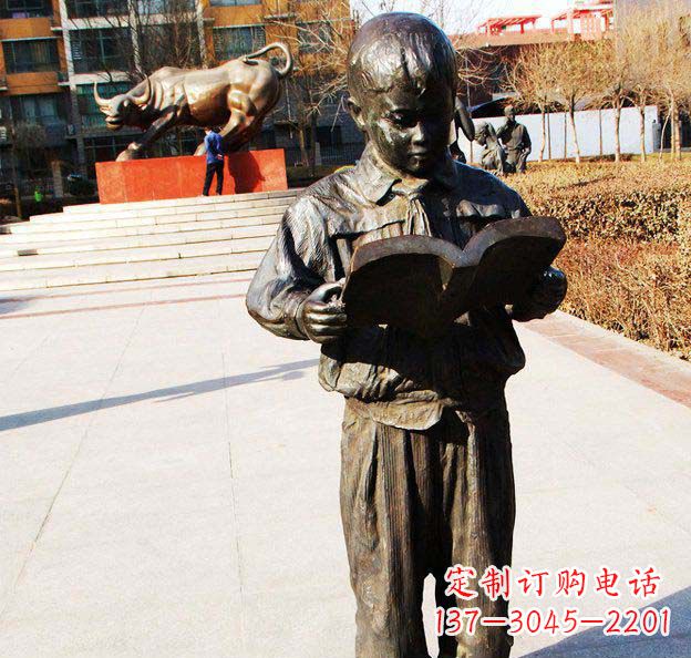 廊坊校园看书的小学生人物铜雕