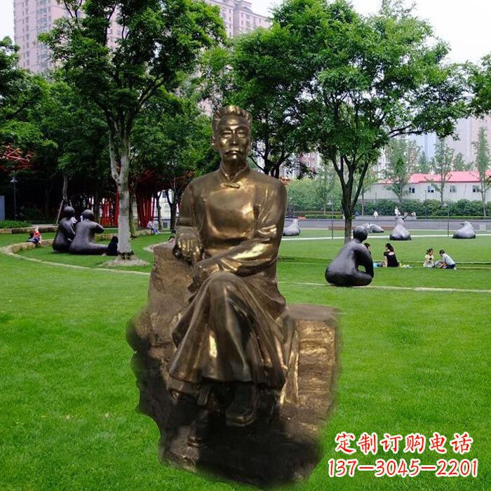 廊坊校园名人鲁迅先生玻璃钢仿铜雕像