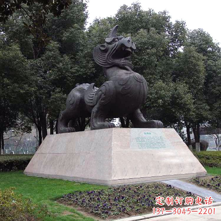 廊坊獬豸神兽雕塑-公园上古神兽景观雕塑