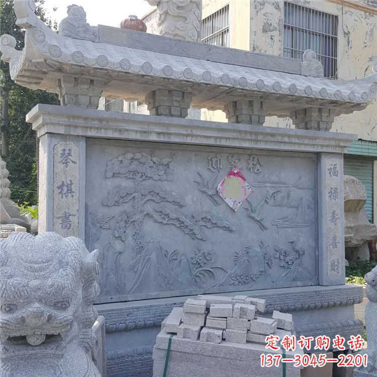 廊坊迎客松石雕影壁墙