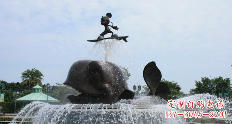 廊坊游乐园鲸鱼喷泉和米老鼠景观铜雕