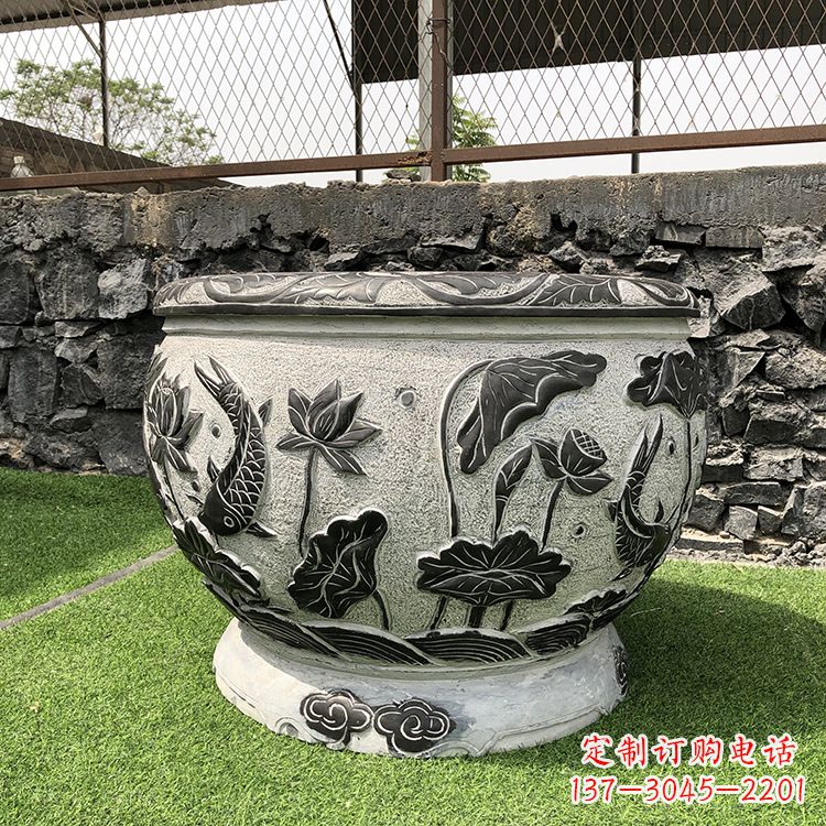 廊坊鱼纹水缸石雕