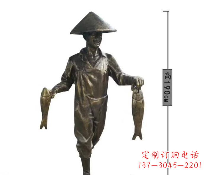 廊坊渔夫捕鱼民俗铜雕 (2)