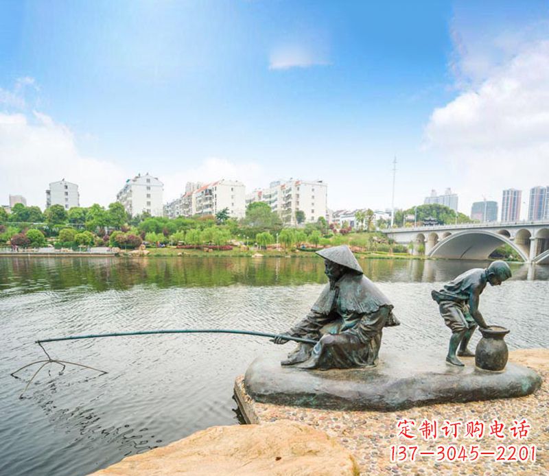 廊坊渔翁钓鱼公园景观铜雕