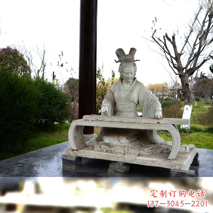 廊坊虞姬弹琴雕塑-公园古代人物著名美女情景雕塑