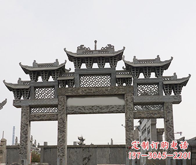 廊坊园林仿古三门牌坊石雕 (4)