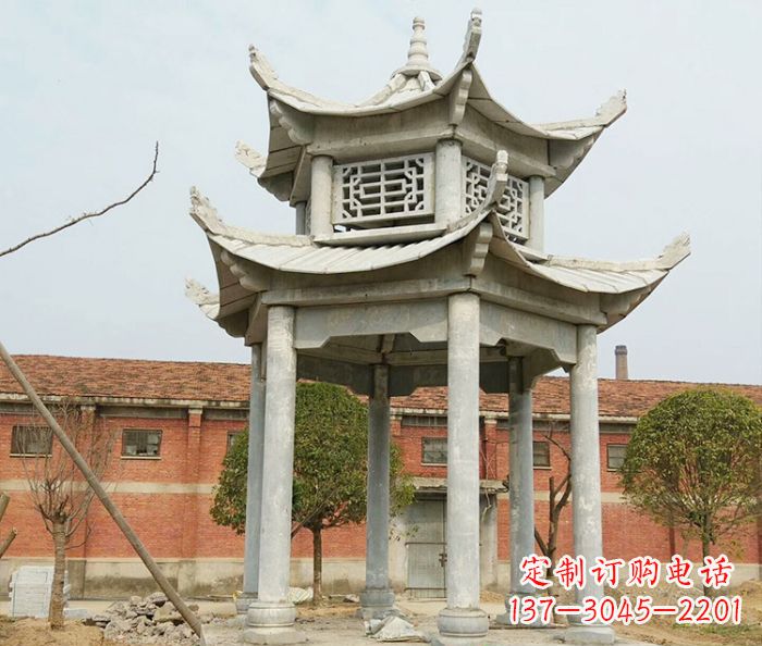 廊坊园林仿古双层石雕凉亭 (2)