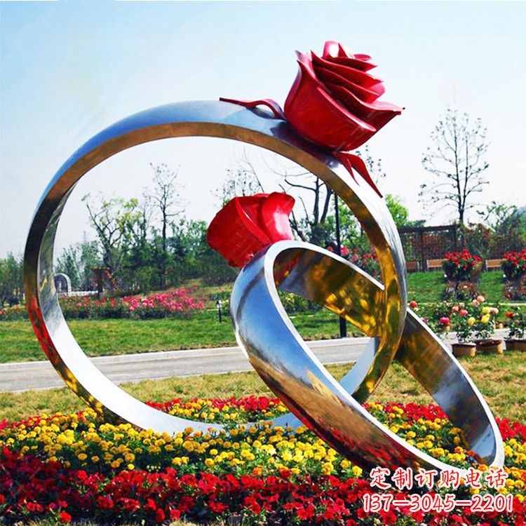 廊坊园林花丛不锈钢玫瑰花戒指雕塑