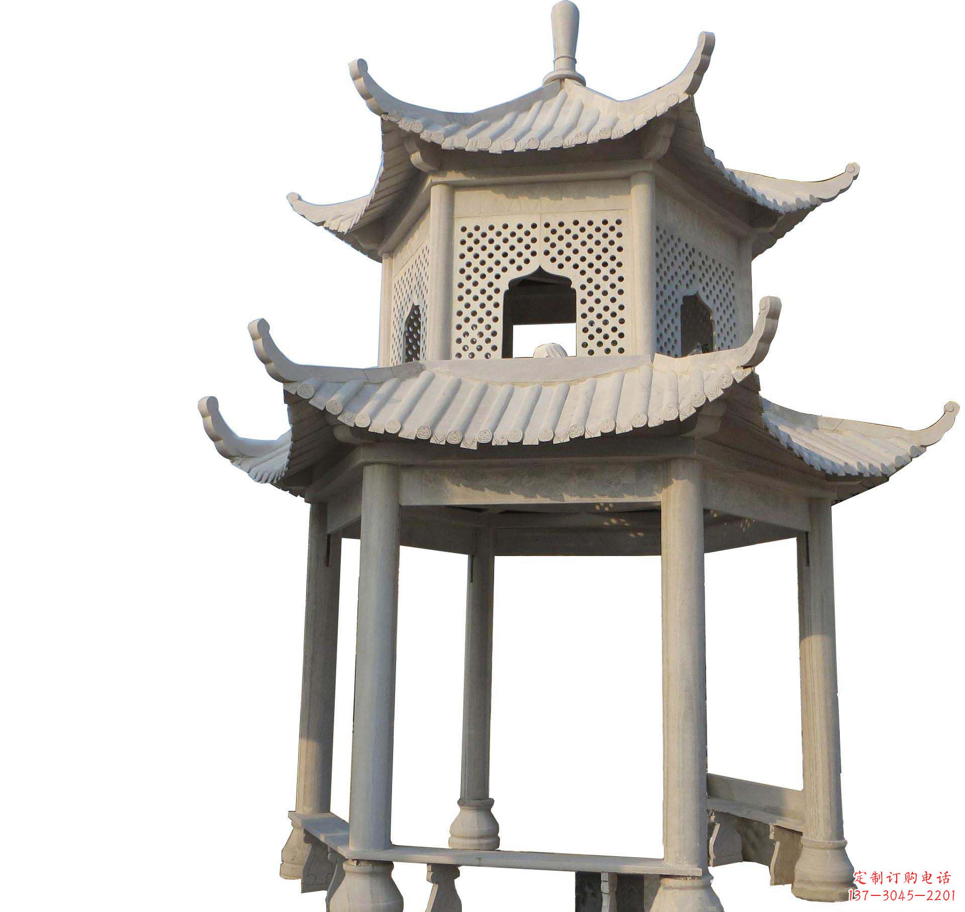 廊坊园林景观大理石六角石雕双层凉亭