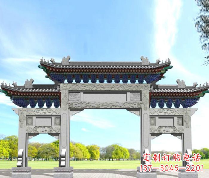 廊坊园林景观仿古三门石牌坊